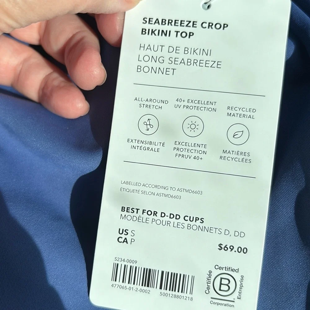 NWT Athleta Seabreeze Set of Crop Dusk Bikini Top D Cup) & Bottoms Sz S